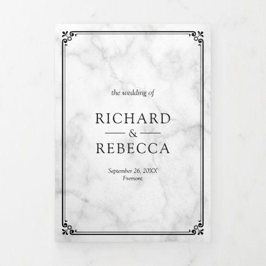 ミニマエレガントリスト白大理石フォト結婚ズ 三つ折り招待状 (カバー)