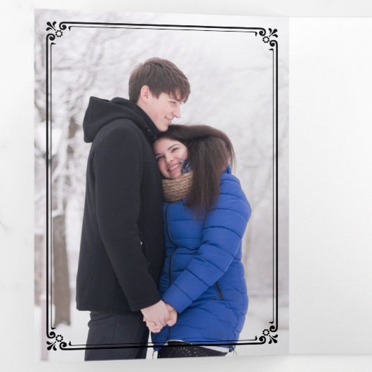 ミニマエレガントリスト白大理石フォト結婚ズ 三つ折り招待状 (内部最初)