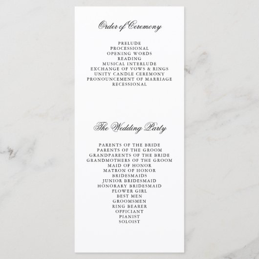 ミニマエレガントリスト白結婚式 プログラム (裏面)