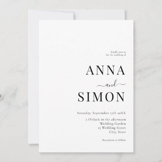 ミニマエレガントリスト白黒オールインワン結婚 招待状 (正面)