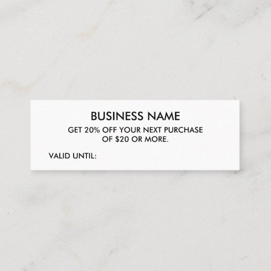 ミニマエレガントリスト白黒ディスカウントカード スキニー名刺 (裏面)