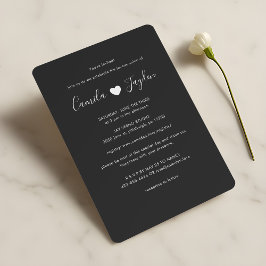 ミニマエレガントリスト白黒ハート結婚ズ 招待状