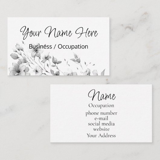 ミニマエレガントリスト白黒フローラ 名刺 (正面/裏面)