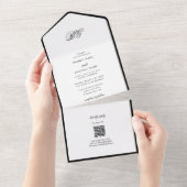 ミニマエレガントリスト白黒モノグ結婚ラム オールインワン招待状 (貼ってはがせる)