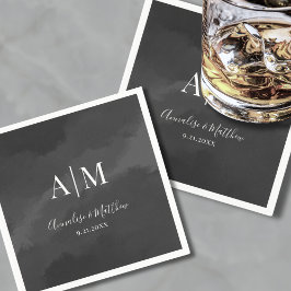 ミニマエレガントリスト白黒モノグ結婚ラム スタンダードカクテルナプキン