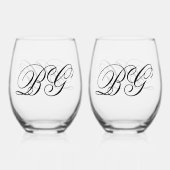 ミニマエレガントリスト白黒モノグ結婚ラム ステムなしワイングラス (裏面)