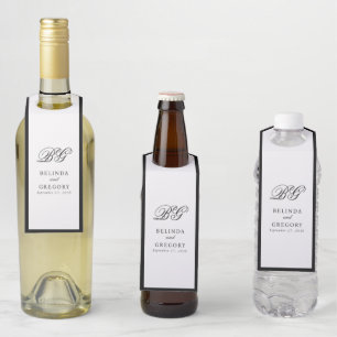 ミニマエレガントリスト白黒モノグ結婚ラム ボトルネックタグ