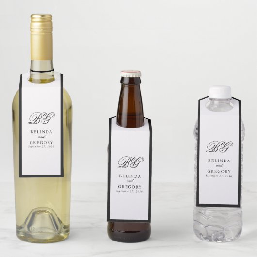 ミニマエレガントリスト白黒モノグ結婚ラム ボトルネックタグ (インサイチュ)