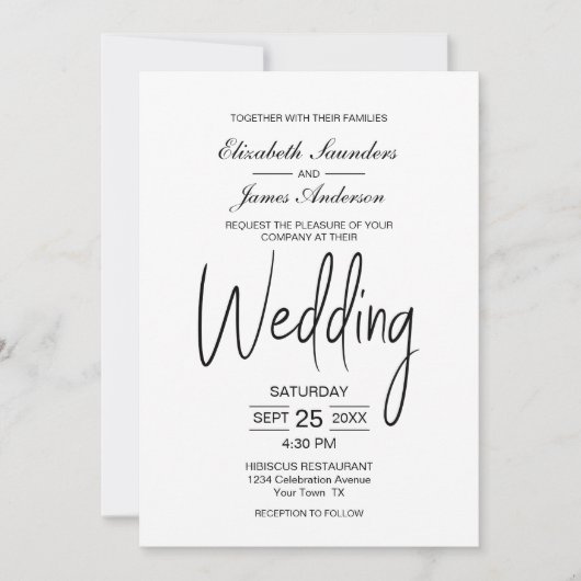 ミニマエレガントリスト白黒結婚ズ 招待状 (正面)