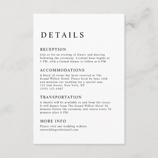 ミニマエレガントリスト白黒結婚詳細 エンクロージャーカード (正面)