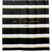 ミニマエレガントリスト白黒金ゴールド結婚カップル シャワーカーテン (正面)