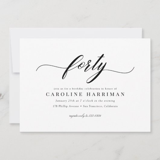 ミニマエレガントリスト白黒40th誕生日パーティー 招待状 (正面)