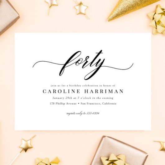 ミニマエレガントリスト白黒40th誕生日パーティー 招待状