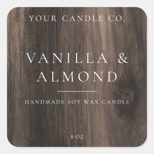 ミニマエレガントリスト素朴ウッドキャンドルラベル スクエアシール (正面)