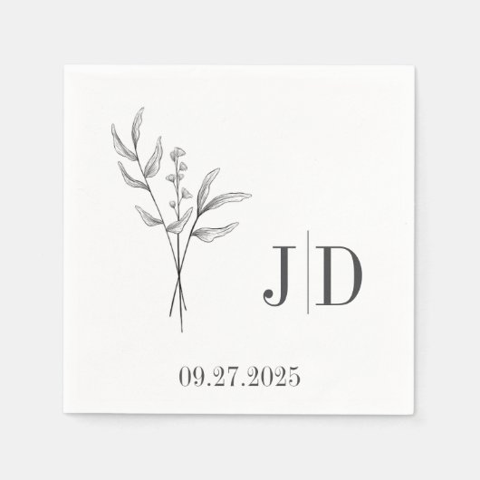 ミニマエレガントリスト結婚ナプキン | カスタムイニシャル スタンダードカクテルナプキン (正面)