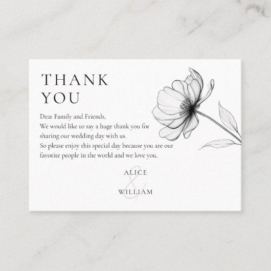 ミニマエレガントリスト結婚フローラありがとう プレイスカード (正面)