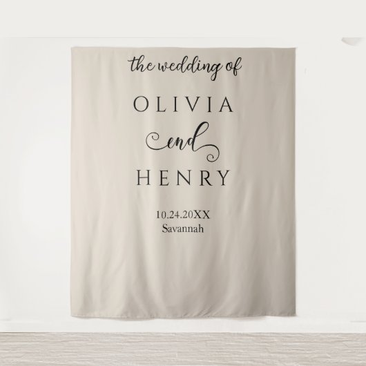 ミニマエレガントリスト結婚ベージュの旗 タペストリー (正面)