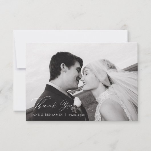ミニマエレガントリスト結婚ホワイトの2枚 サンキューカード (正面)