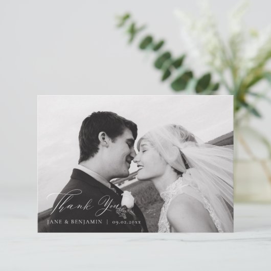 ミニマエレガントリスト結婚ホワイトの2枚 サンキューカード (スタンド正面)