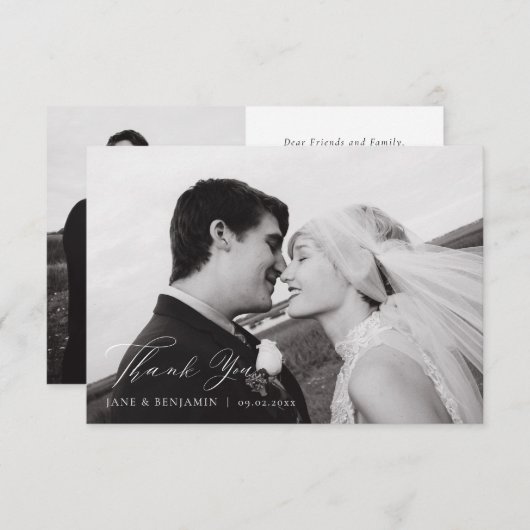 ミニマエレガントリスト結婚ホワイトの2枚 サンキューカード (正面/裏面)