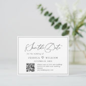 ミニマエレガントリスト結婚式の日付QRコードを保存 ポストカード (スタンド正面)