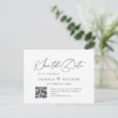 ミニマエレガントリスト結婚式の日付QRコードを保存 ポストカード (スタンド正面)