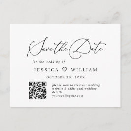 ミニマエレガントリスト結婚式の日付QRコードを保存 ポストカード