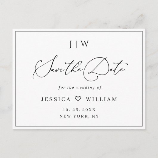 ミニマエレガントリスト結婚式の日付QRコードを保存 ポストカード (正面)