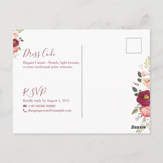 ミニマエレガントリスト結婚式招待状テンプレート ポストカード (裏面)