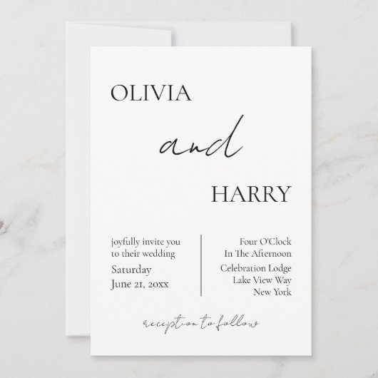 ミニマエレガントリスト結婚式招待状白黒 招待状 (正面)