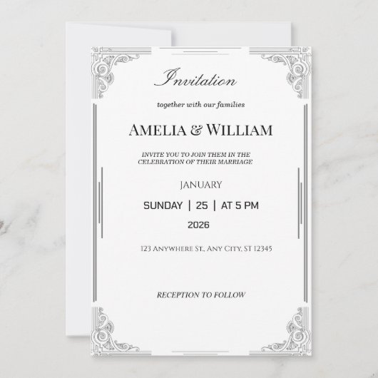 ミニマエレガントリスト結婚式招待状 招待状 (正面)