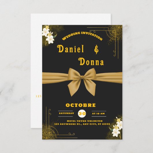 ミニマエレガントリスト結婚式招待状 – 編集可能 招待状 (正面/裏面)