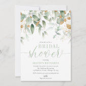 ミニマエレガントリスト緑化金ゴールドブライダルシャワー 招待状 (正面)