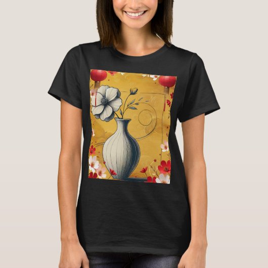 ミニマエレガントリスト花瓶デザイン Tシャツ (正面)