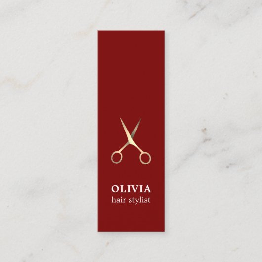 ミニマエレガントリスト赤フェイク金ゴールドはさみ髪 スキニー名刺 (正面)
