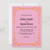 ミニマエレガントリスト赤面ピンクシックフローラズ結婚 招待状 (正面)