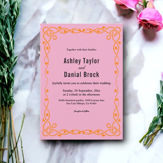 ミニマエレガントリスト赤面ピンクシックフローラズ結婚 招待状