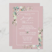 ミニマエレガントリスト赤面ピンク結婚式招待状 招待状 (正面/裏面)