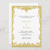 ミニマエレガントリスト金ゴールドとホワイトアールデコ結婚ズ 招待状 (正面/裏面)