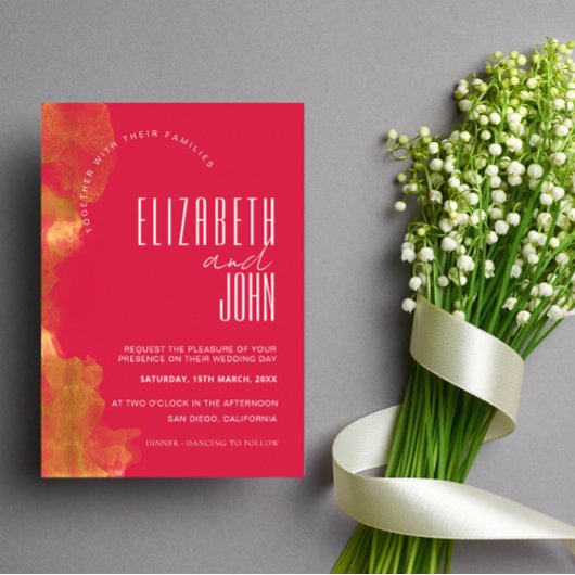 ミニマエレガントリスト金ゴールドとマゼンダ結婚ーズ 招待状