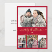 ミニマエレガントリスト金ゴールドとレッド4フォトクリスマス シーズンカード (正面/裏面)