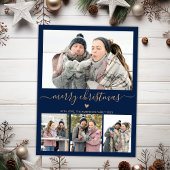 ミニマエレガントリスト金ゴールドと海軍4写真クリスマス シーズンカード