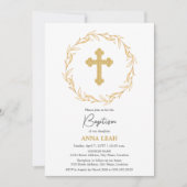 ミニマエレガントリスト金ゴールドクロスリースバプテスマ 招待状 (正面)