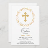 ミニマエレガントリスト金ゴールドクロスリースバプテスマ 招待状 (正面/裏面)