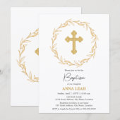 ミニマエレガントリスト金ゴールドクロスリースバプテスマ 招待状 (正面/裏面)
