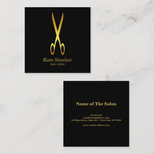 ミニマエレガントリスト金ゴールドシザー美容師 スクエア名刺 (正面/裏面)