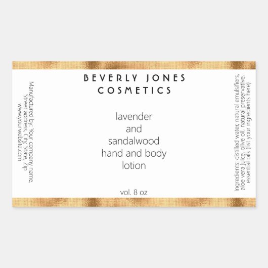 ミニマエレガントリスト金ゴールド&ホワイト化粧品ラベル 長方形シール (正面)