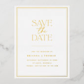 ミニマエレガントリスト金箔の日付を保存 箔招待状ポストカード (正面)