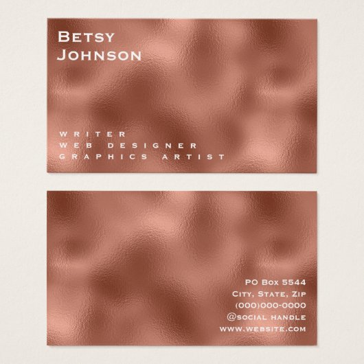 ミニマエレガントリスト銅メタリック・ビジネス・カード (正面&裏面)