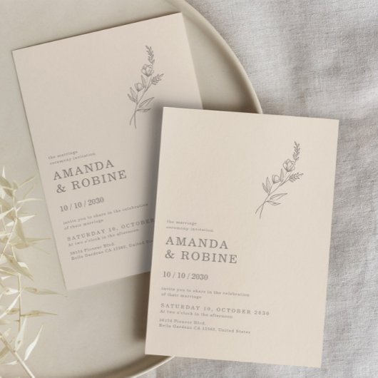 ミニマエレガントリスト離れシックスフラワー結婚ズ 招待状